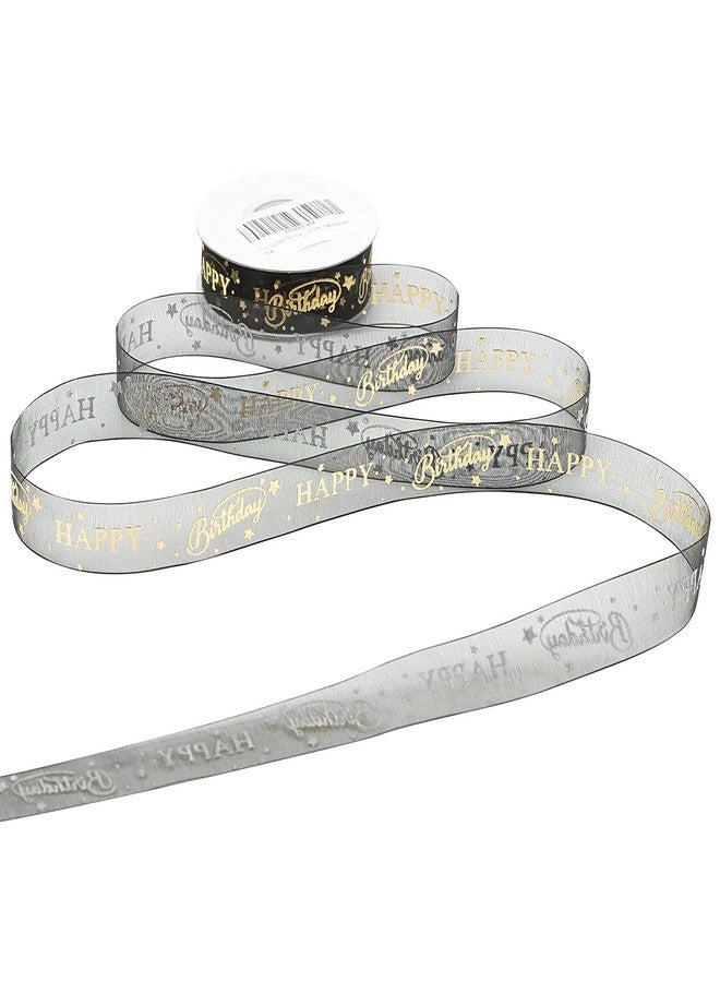 HUIHUANG Happy Birthday Ribbon Roll Gold Print Black Sheer Ribbon Gift Box Ribbon Party Decoration Gift Wrapping Organza Ribbon, Birthday Cake Ribbon (3/4 inch x 20 Yards) - Image 3
